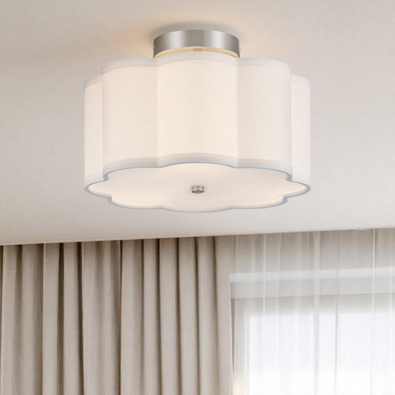 Plafonnier semi-encastré en tissu 3 lumières Tekamah, H 6,9 po x l 12,6 po x P 12,6 po, Nickel