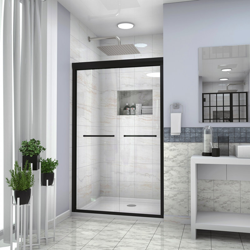 Shower Door 48" W X 76"H Double Sliding Shower Enclosure, 5/16 In. (8Mm), Matte Black