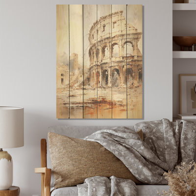 «Italian Colosseum Memory», Italie, art mural sur bois de pin naturel
