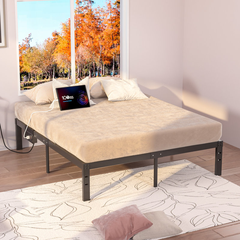 Platform BedWith USB Charging Station, 14 Inch High Heavy Duty Metal Platform, 12.6" Storage Beneath Bed, King