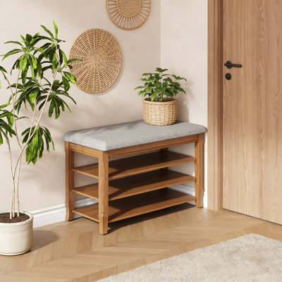 Solid Wood Entryway Shoe Bench With Storage, Flip-Top Soft-Close Lid, Adjustable Shelves, Cushioned Shoe Rack Organizer For Hallway