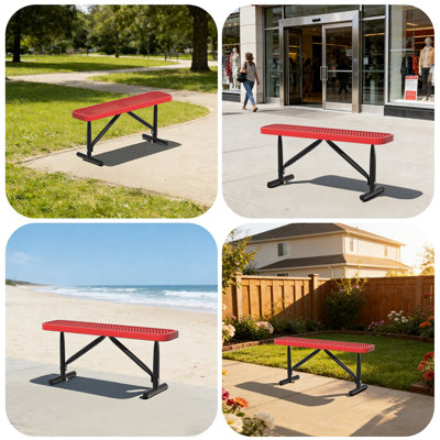 Outdoor Thermoplastic-Coated Park Bench, Heavy Duty Metal Garden Bench, Commercial Bench, Weatherproof