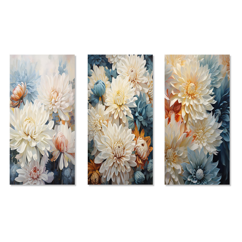 «White Mums In Blue Dream», ensemble de 4 impressions sur toile de mamans, H 28 po x l 36 po, Toile tendue
