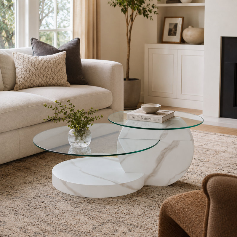 Table basse Varese, Blanc mat, Clair, H 17 po x l 42 po x P 31,5 po