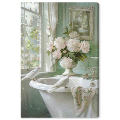 Spring Dove Bathroom Canvas Glam Bathroom Art by Art Remedy