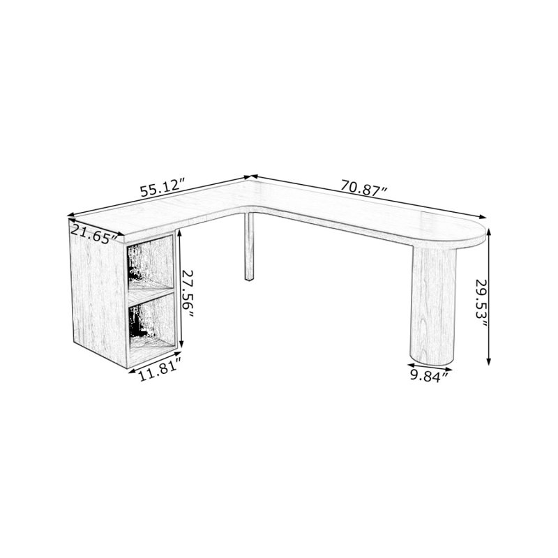 Bureau de direction en L en bois massif brun noisette, 29.53" H x 70.87" W x 55.12" D, Gauche