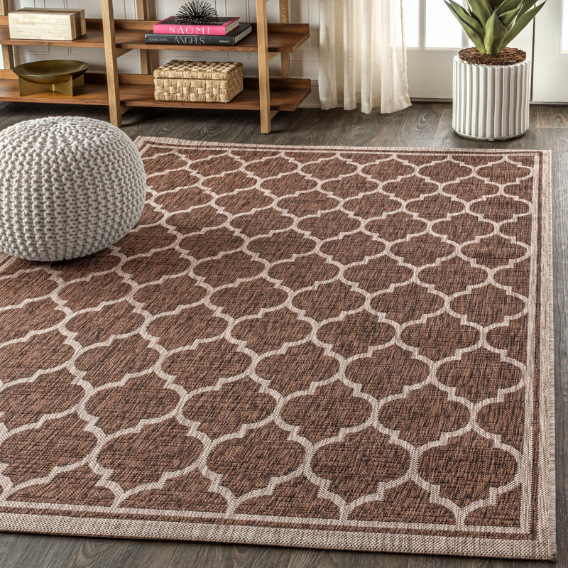 Hague Moroccan Trellis Textured Weave Espresso/Taupe Indoor/Outdoor Rug, Rectangle 9' x 12'
