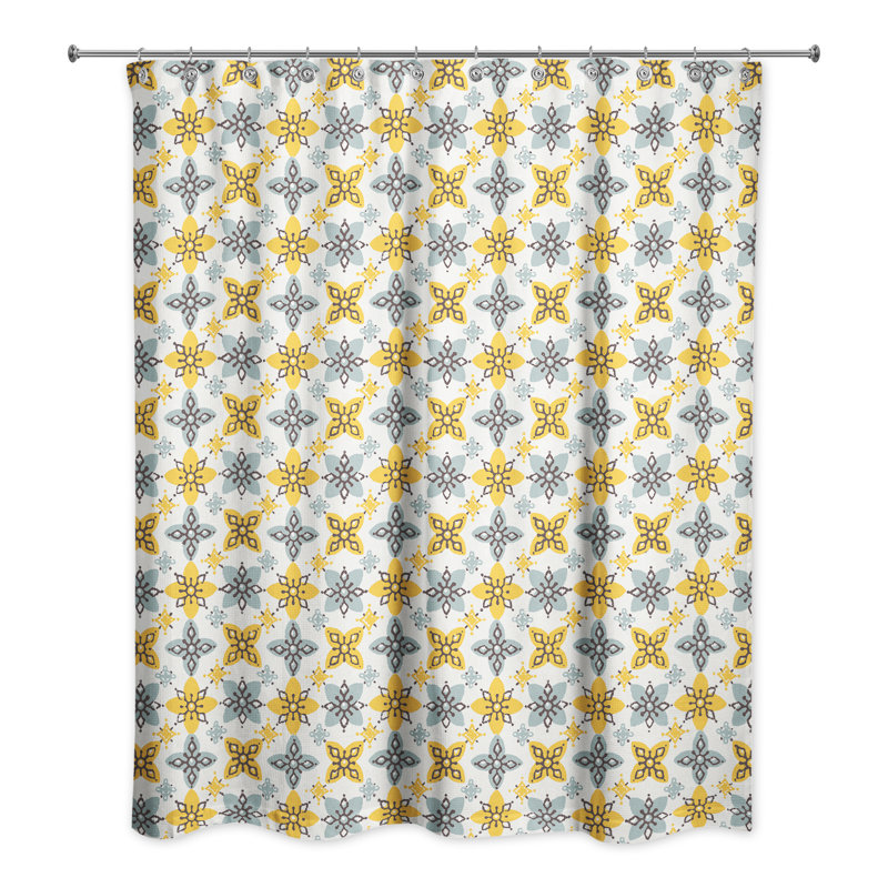 Rideau de douche simple à motif floral Hanchett, Jaune / Gris