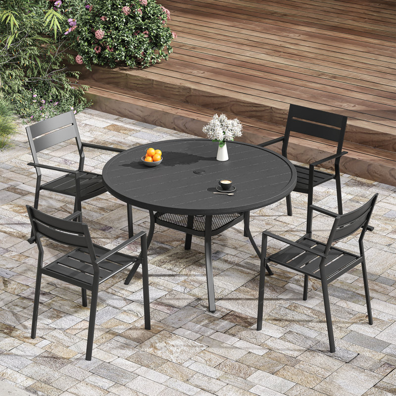 Ensemble repas extérieur pour 4 personnes, Noir / Noir