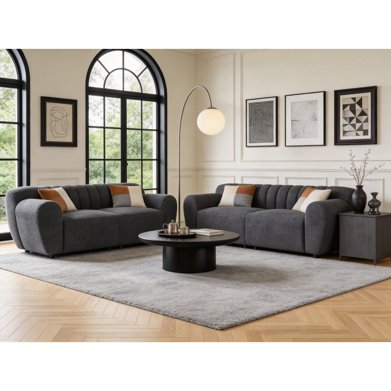 Glamour Contemporary Vertical Channel Tufted Sofa, 2, Grey