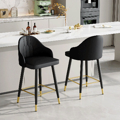 Upholstered Counter Stool With Metal Frame（Bar Stool Set Of 2）