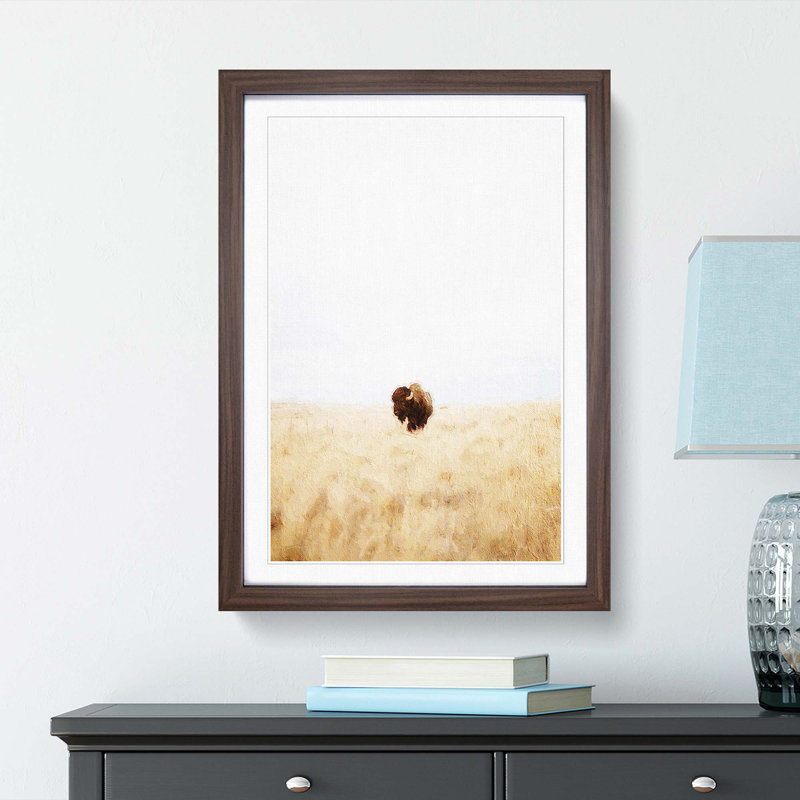 Bison Gaze - Picture Frame Painting Print, Walnut Framed, 36cm H x 27cm W x 2cm D