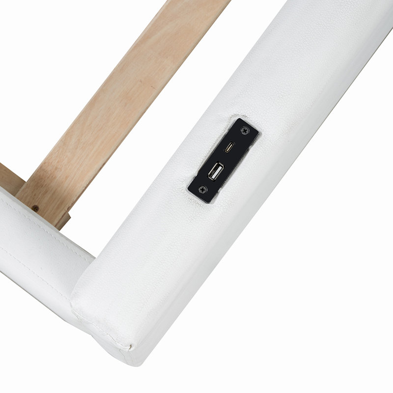 Upholstered Daybed With Guardrail And Usb Charging, White