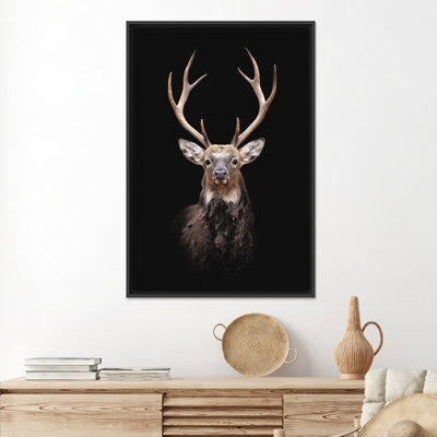 Printed Canvas Artwork: Elegant Deer Glass Wall Decor,1P Wrapped Canvas