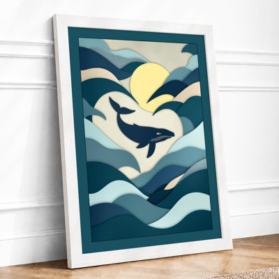 Whale in Motion Coastal - Framed Print