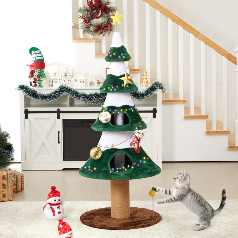 Arbre à chat de Noël pour chats d'intérieur, arbre à chat multi-niveaux avec poteaux à griffer et lits confortables
