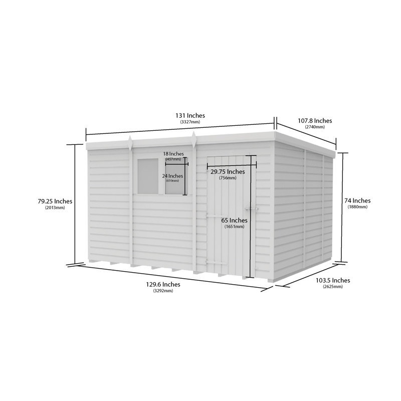 Total Sheds 11ft x 9ft Composite Pent Garden Shed - Single Door - No Windows - EPDM Rubber Roof - UK Manufactured