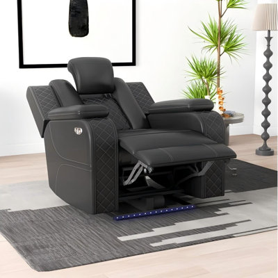 37.8" Modern Multifunctional Vegan Leather Dual Motor Power Recliner With Adjustable Headrest, LED Lighting, USB Port & Arm Storage(Set Of 2)