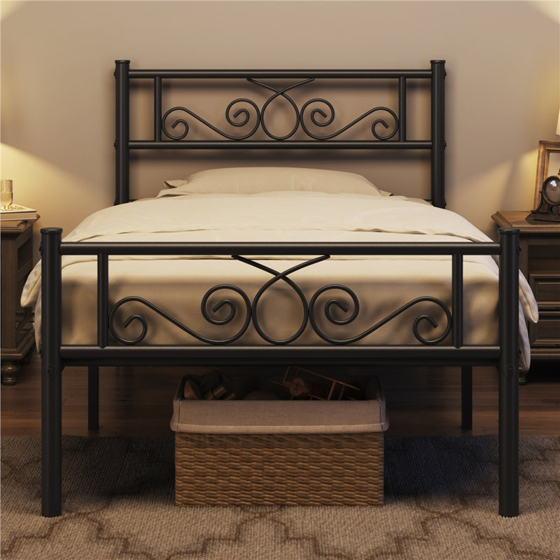 Graceful Scroll Platform Bed with Multiple Size and Color, Twin, Black