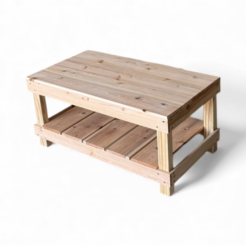 Farmhouse Rustic Wood Living Room Coffee Table with Shelf, Brown