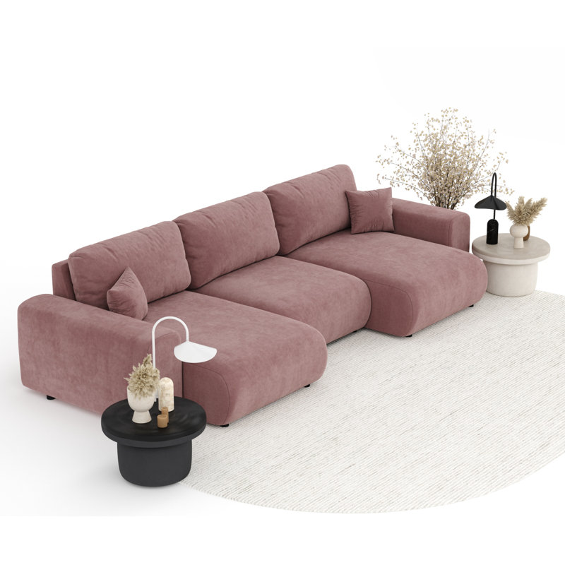 Six-seater panoramic sofa, Pink Velvet