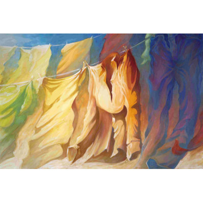 Linge suspendu coloré - peinture sur toile tendue