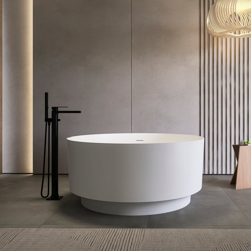 Round shape freestanding solid surface soaking bathtub