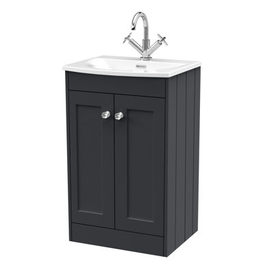 Old London Ashwick Satin White 500mm Floorstanding 2-Door Unit With Curved Basin