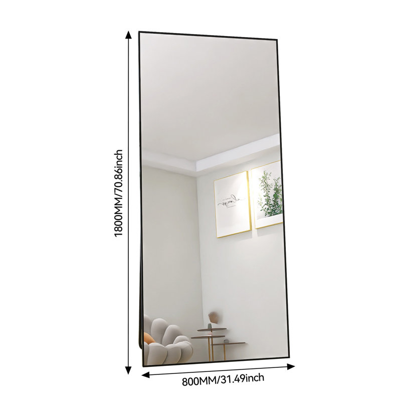 Aluminium Rectangle Floor Mirror, Black, Rectangular, 180 cm H x 80 cm W