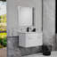 Meuble-lavabo 32 po avec lavabo et miroir, meuble-lavabo mural avec portes doubles, cadre en aluminium argenté, charnières à fermeture douce, longues poignées en métal, lavabo en céramique, blanc brillant