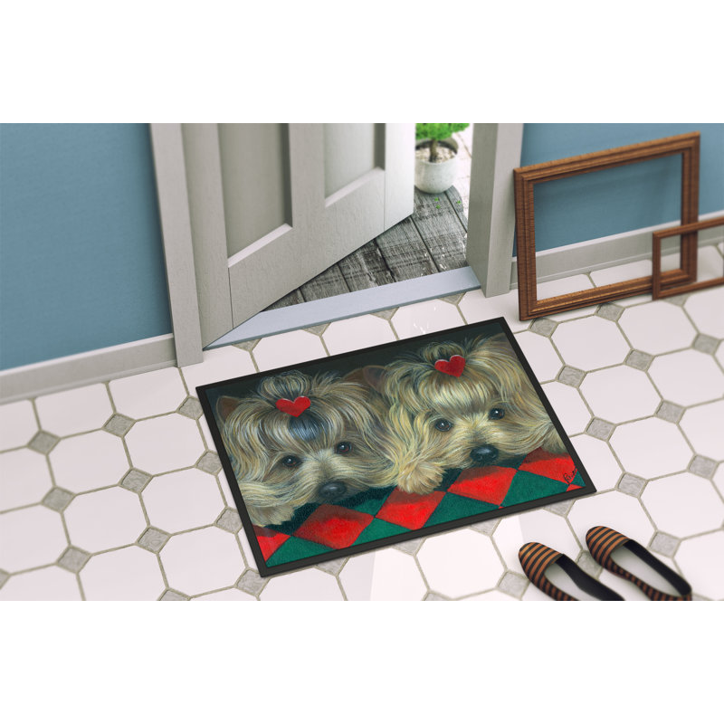 Tapis intérieur ou extérieur Westie A Winter's Night 24X36 PPP3276JMAT_Dog, Yorkshire Terrier Yorkie 2 cœurs