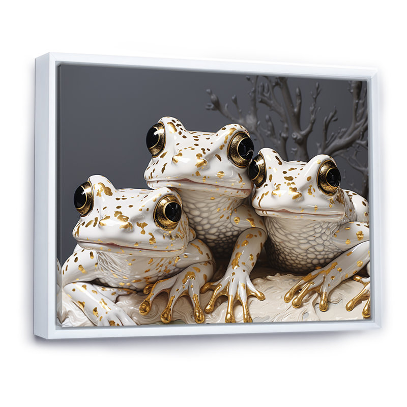 Portrait de grenouilles blanches Pop Art, Cadre flottant blanc, H 16 po x l 32 po x P 1 po