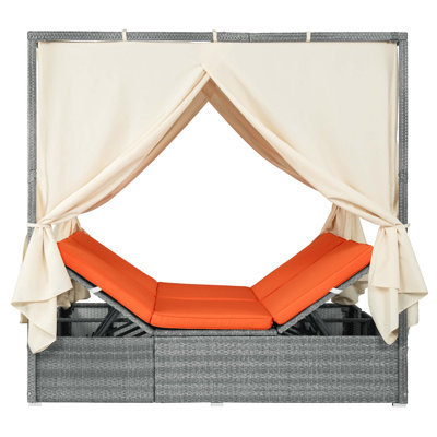 Adjustable Outdoor Sun Lounger with Built-in Canopy and Removable Cushion for Versatile Patio Garden Poolside Use.