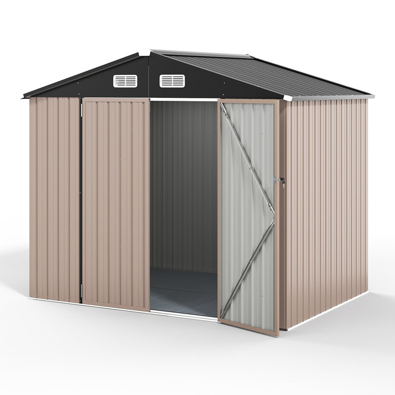 8 pi x 6 pi Remise de rangement extérieure avec plancher et portes doubles, brun
