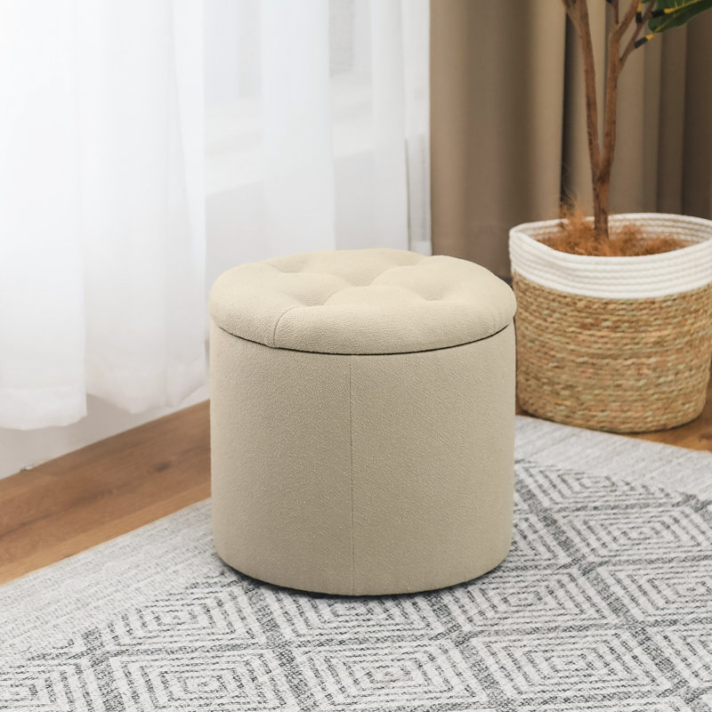 Repose-pieds rond avec rangement 14,6 po, Lin gris clair