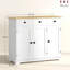 Buffet de rangement Modern Kitchen - avec comptoir en bois massif, 3 tiroirs, portes, tablette réglable dans une armoire d'apparence blanche