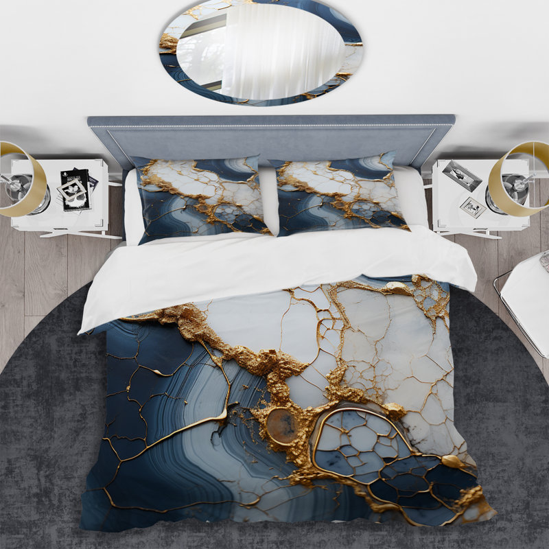 Ensemble de housse de couette or et bleu, Housse de couette pour très grand lit