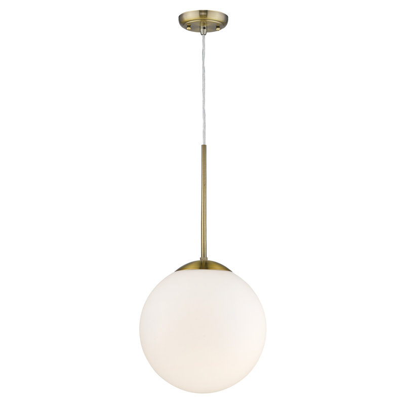 Heritage Brass and White Glass Globe Pendant Light - 14.25" H