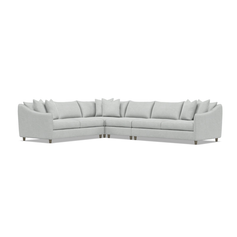 Joli Sectional, Gray Polyester, 32.5" H x 137.5" W x 107.5" D, Dark Brown Wood