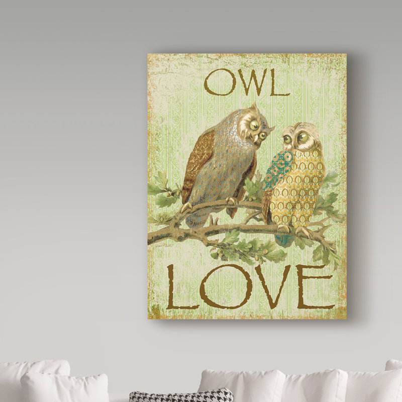 « hibou love », reproduction d’impression sur toile tendue, H 19 po x l 14 po x P 2 po