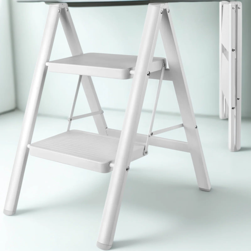 Escabeau pliant pour escabeau, échelle en acier à 2 marches avec larges pédales antidérapantes, conception pliable compacte pour le bureau de cuisine à domicile, capacité de poids de 330 lb