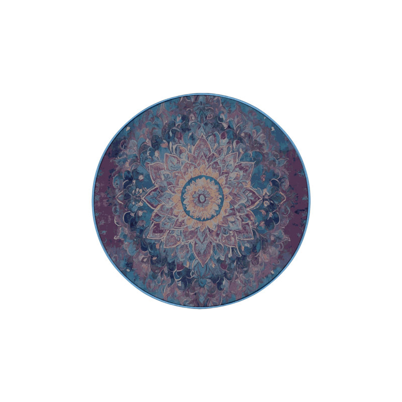 Tapis bleu soyeux et moelleux, Rond 3 pi