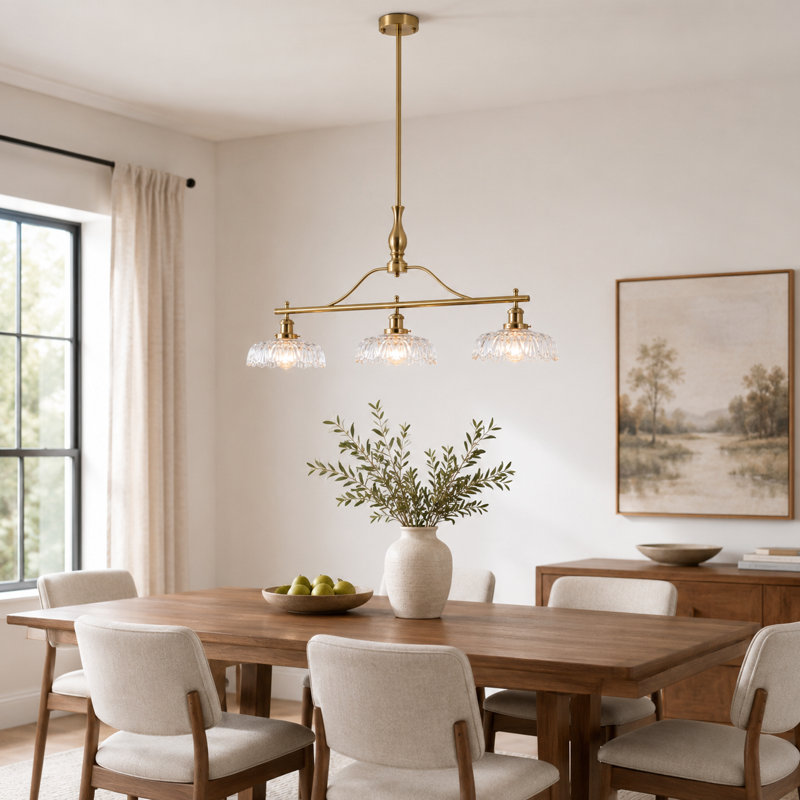 3 - Light Vintage Linear Glass Chandelier Dimmable
