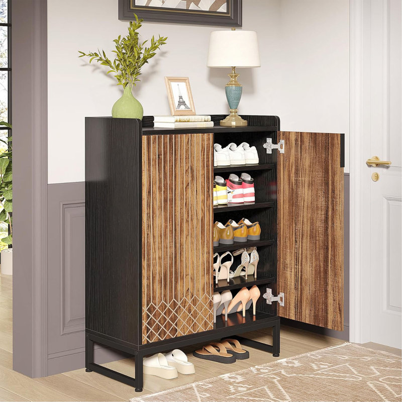 Armoire à chaussures 29,52 po avec portes, Brun / Noir