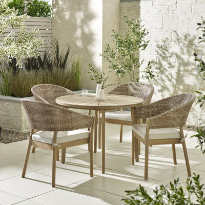 Table de salle à manger d'extérieur ronde Annacia en acacia avec 4 chaises de salle à manger Ava - Modern Garden Patio