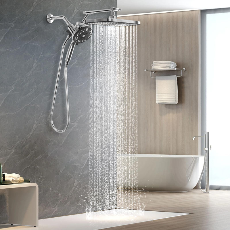 High Pressure Rain Shower Head With Handheld Spray Combo,10 Sprays Handheld Shower Head, Silver