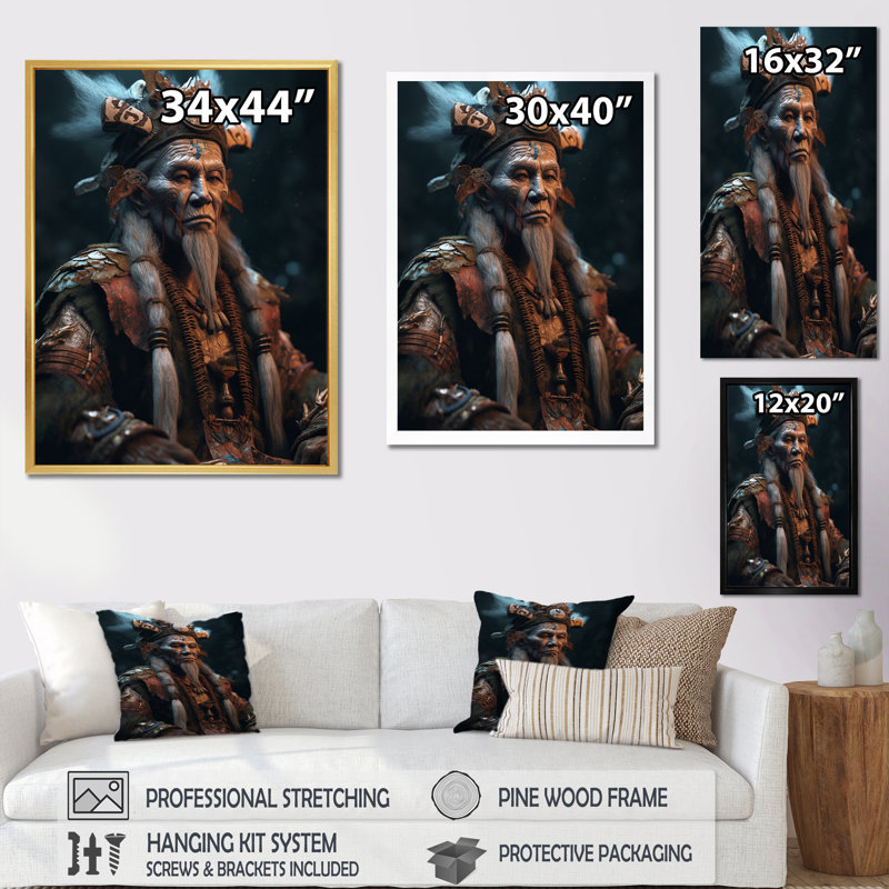 «Majestic Asian Shaman Spiritual Wisdom I», reproduction sur toile, H 44 po x l 34 po x P 1,5 po, Cadre flottant noir