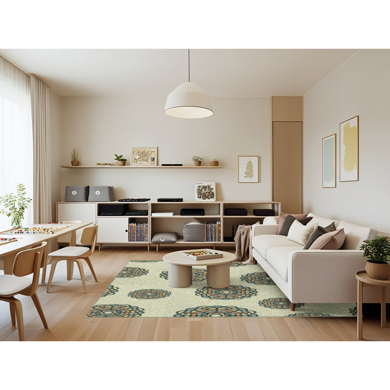 Tapis de mer vert/orange à motifs, Rectangle 7 pi x 9 pi