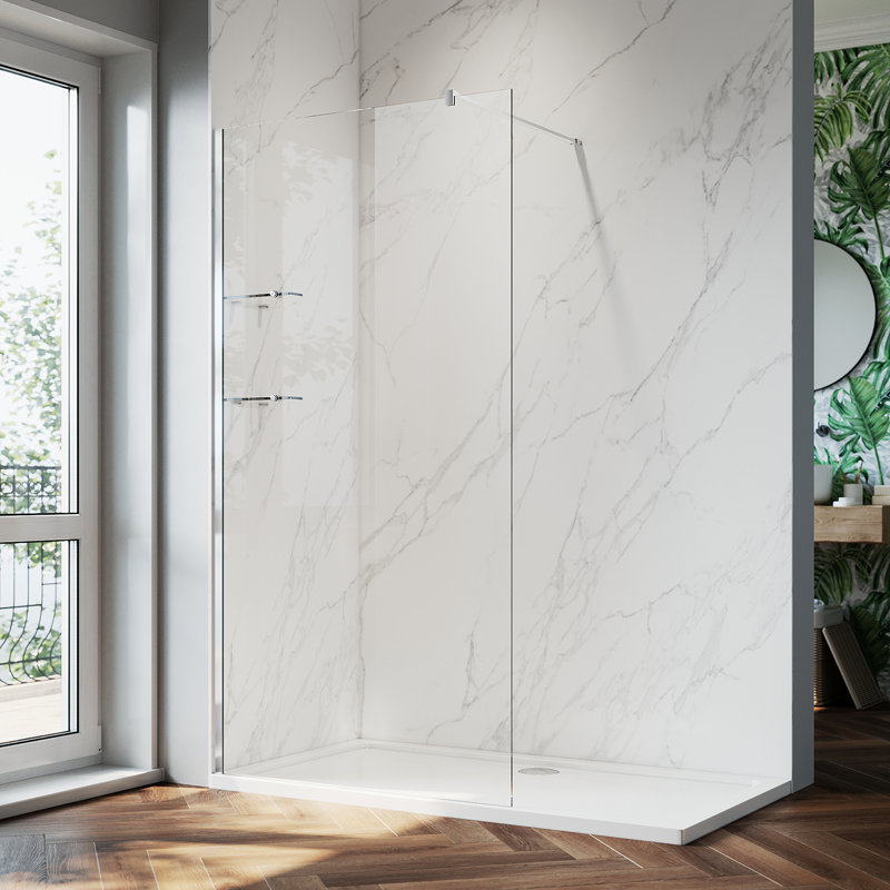 90*185*0.6cm, Silver Frameless Walk-In Shower Enclosure with Glass Shelf