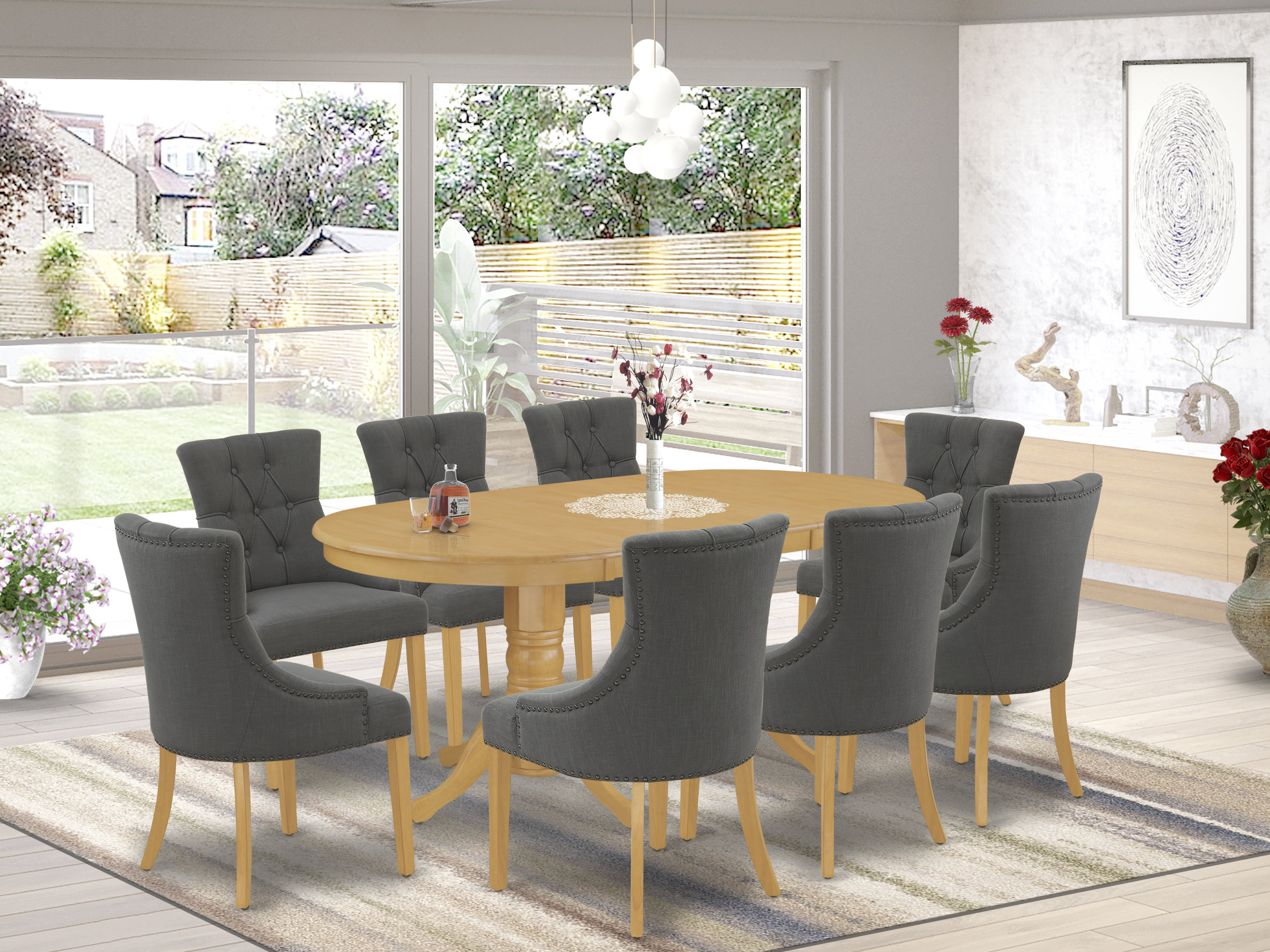 Winston Porter Axelson 9 Piece Extendable Solid Wood Dining Set | Wayfair